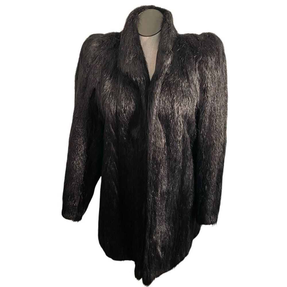 Vtg 70s Ted Lapidus Sheared Nutria Fur Coat L Paris Buenos Aires Power Shoulder